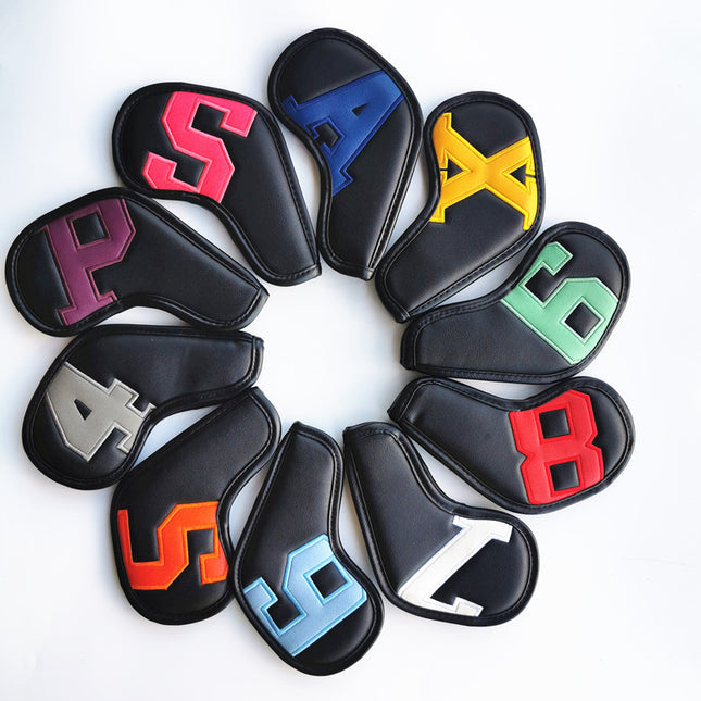 Colorful Words On Black Background PU Leather Golf Iron Headcovers Set (10pcs)