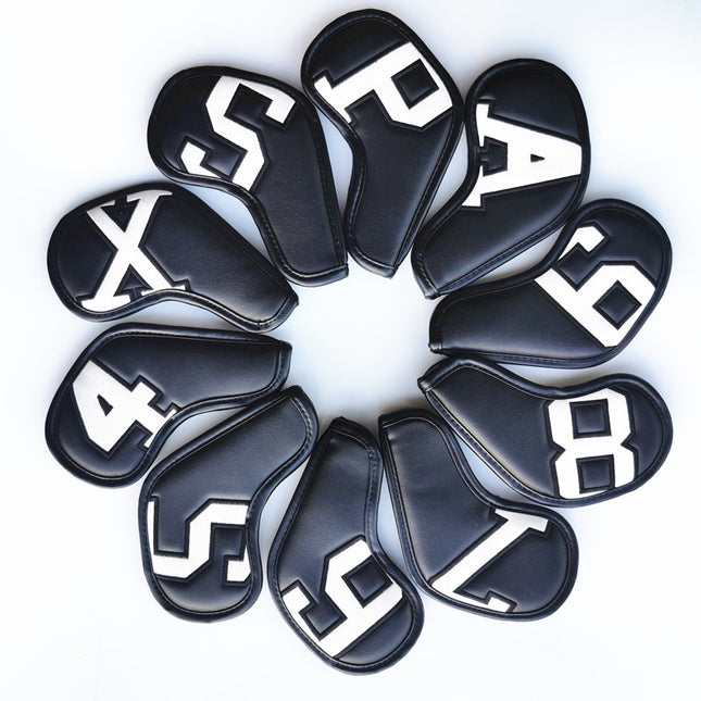 White Words On Black Background PU Leather Golf Iron Headcovers Set (10pcs) – product detail