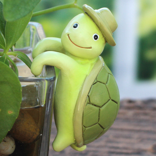 2 Pcs Green Cute Resin Turtle Pot Hanger
