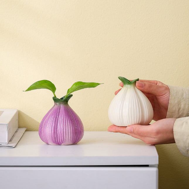 2 Pcs Creative Onion-Shaped Ceramic Vase for Hydroponic Plants