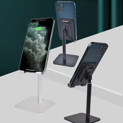 Silver Adjustable Aluminum Alloy Phone and Tablet Stand - Telescopic Desktop Holder for Live Streaming and Hands-Free Use