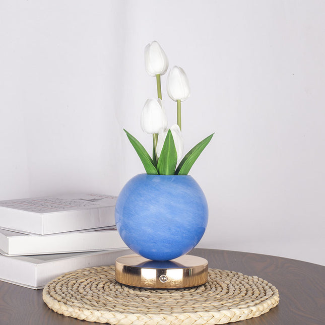 Blue And White Tulip Night Light with Realistic Bouquet