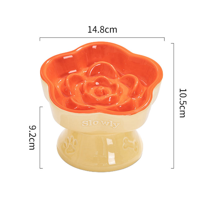 Khaki and Orange Ceramic Slow Feeder Pet Bowl for Cats and Small Dogs