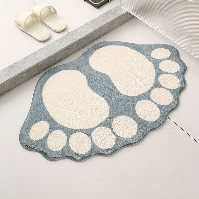 2 Pcs Grey And White Foot-Shaped Plush Bath Mat