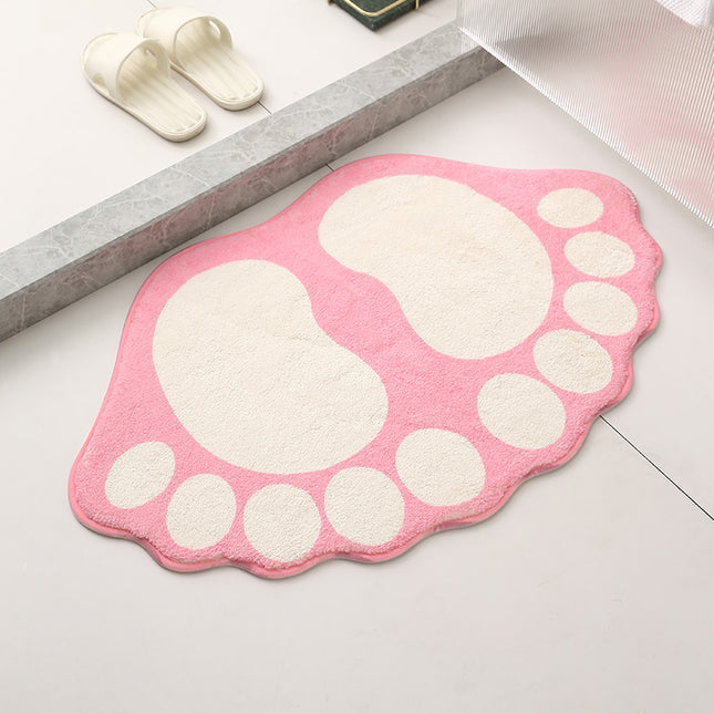 2 Pcs Pink And White Foot-Shaped Plush Bath Mat