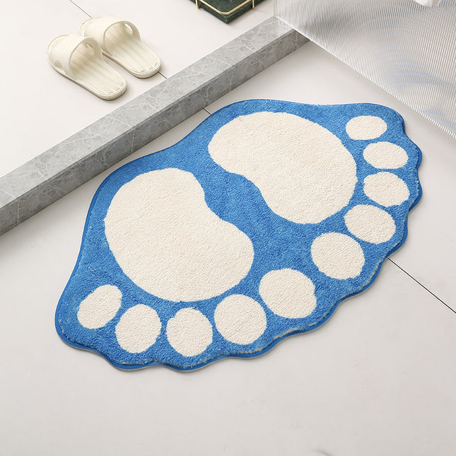 2 Pcs Blue And White Foot-Shaped Plush Bath Mat