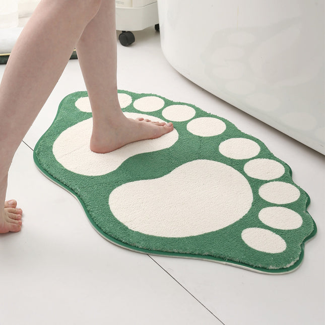 2 Pcs Light Green And White Foot-Shaped Plush Bath Mat – product detail