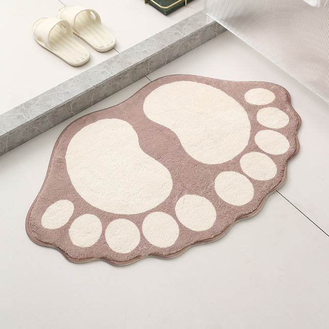 2 Pcs Brown And White Foot-Shaped Plush Bath Mat