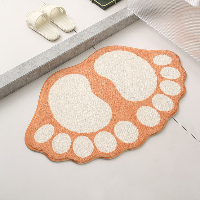 2 Pcs Orange And White Foot-Shaped Plush Bath Mat