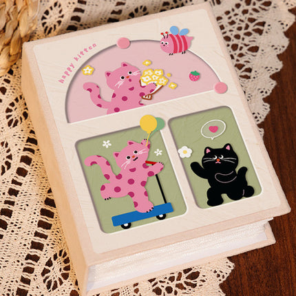 Cover 1 Colorful Cartoon cat pattern 6-Inch 100-Photo Cartoon Cat Album - Large Capacity Family Photo Storage Book with Suede and Crystal Cover
