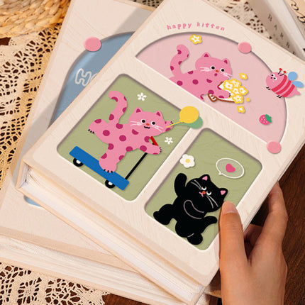 Cover 1 Colorful Cartoon cat pattern 6-Inch 100-Photo Cartoon Cat Album - Large Capacity Family Photo Storage Book with Suede and Crystal Cover