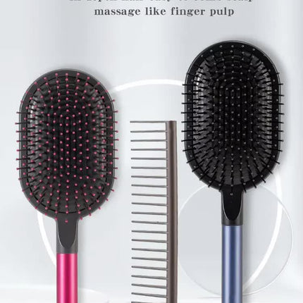 Blue Air Cushion Massage Paddle Brush & Wide Tooth Comb Set - Gentle Detangling for All Hair Types