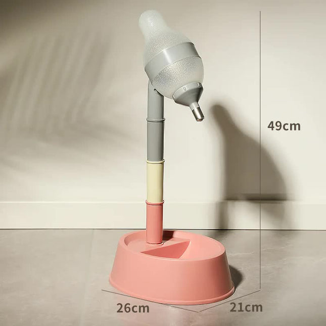 Pink Base Adjustable Height Pet Water Dispenser with Food Bowl Base