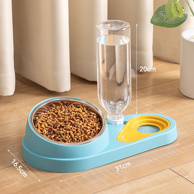 Blue Pet Bowl Set with Automatic Gravity Water Dispenser