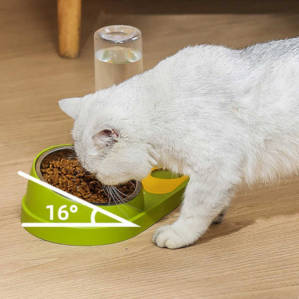 White And Yellow Pet Bowl Set with Automatic Gravity Water Dispenser - Stainless Steel & PP Feeder Station