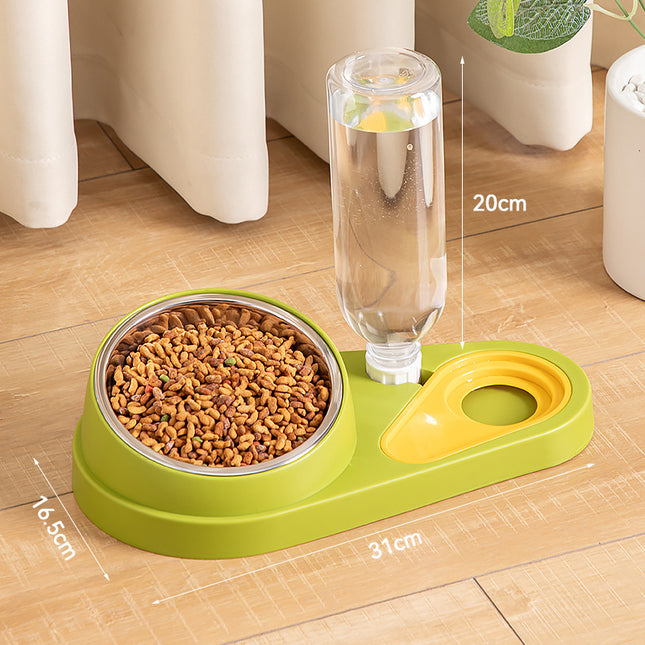 Green And Yellow Pet Bowl Set with Automatic Gravity Water Dispenser