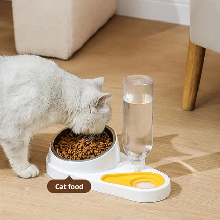 Green And Yellow Pet Bowl Set with Automatic Gravity Water Dispenser - Stainless Steel & PP Feeder Station
