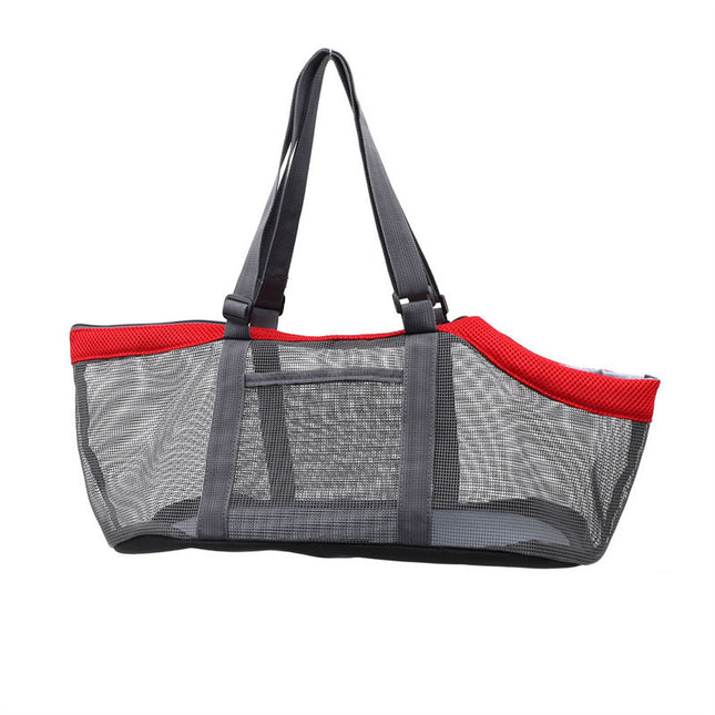 Grey And Red Lightweight Breathable Mesh Pet Carrier Handbag