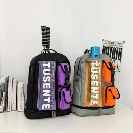 Orange And Black Stylish Sports Backpack with Contrast Pockets - Unisex Gym Bag for Badminton & Tennis