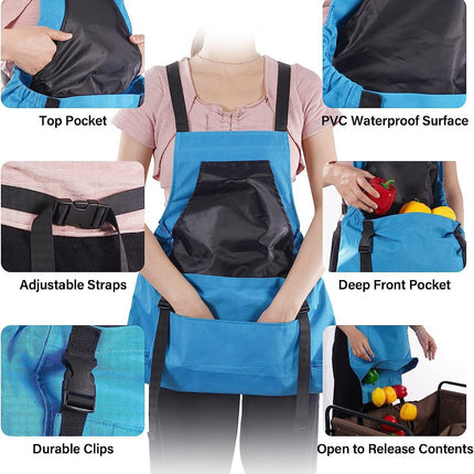 Blue Garden Harvesting Apron - Waterproof Oxford Cloth with Quick Release Pouch