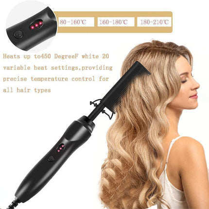 Gold and Black Electric Hot Comb Hair Straightener - Fast Heating Styling Tool with 3 Temp Settings & Anti-Scald Guard