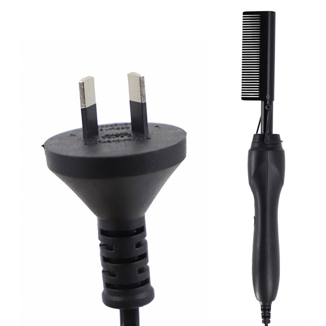 Black Electric Hot Comb Hair Straightener - Fast Heating Styling Tool with 3 Temp Settings & Anti-Scald Guard