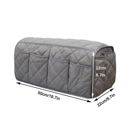 2 Pcs Grey Quilted Sofa Armrest Organizer Caddy - Multi-Pocket Remote Control Holder Bag