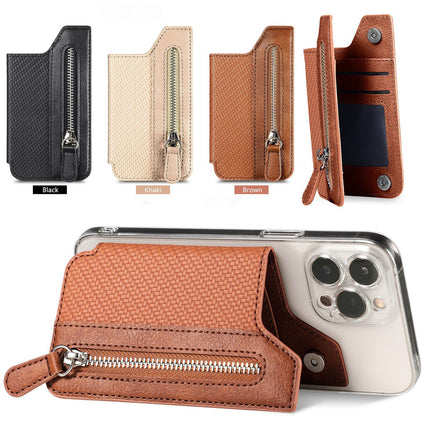 2 Pcs Green Multifunction Stick-On Phone Wallet - PU Leather Card Holder with Zipper & Flip Cover