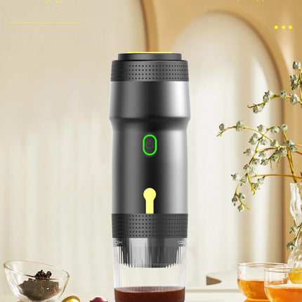 Black 3-in-1 Portable Electric Espresso Maker - Rechargeable Travel Coffee Machine for Capsules & Ground Coffee