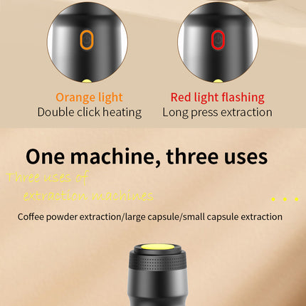 Black 3-in-1 Portable Electric Espresso Maker - Rechargeable Travel Coffee Machine for Capsules & Ground Coffee