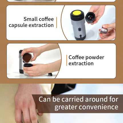 Green 3-in-1 Portable Electric Espresso Maker - Rechargeable Travel Coffee Machine for Capsules & Ground Coffee