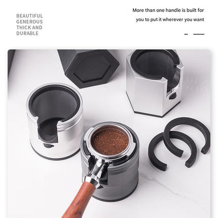 Dark Grey Round Professional Aluminum Espresso Tamping Station - Adjustable Portafilter Holder Stand
