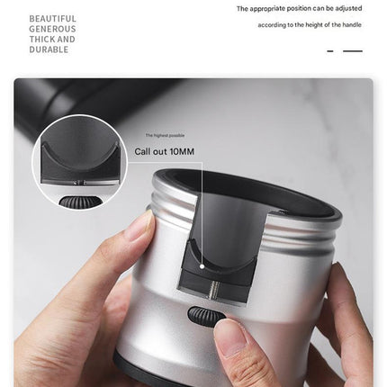 Dark Grey Round Professional Aluminum Espresso Tamping Station - Adjustable Portafilter Holder Stand
