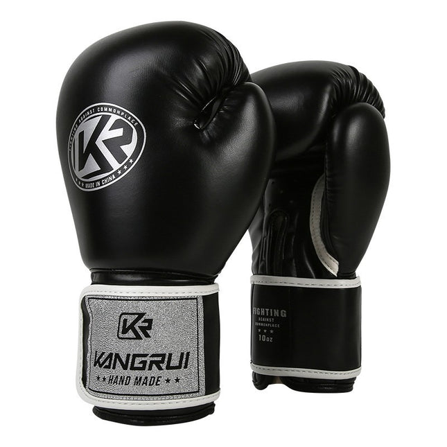 Black and Silver Durable 8oz PU Leather Boxing Gloves