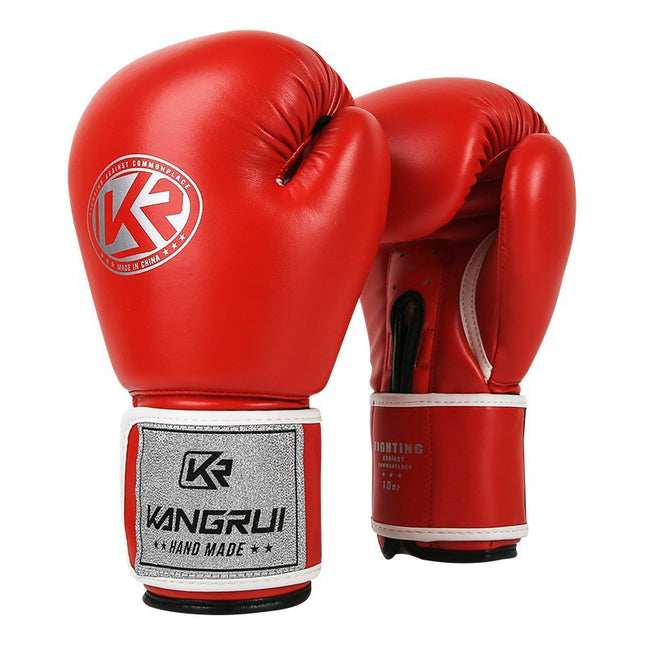 Red and Silver Durable 10oz PU Leather Boxing Gloves
