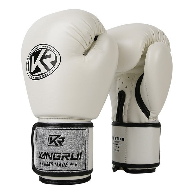 White and Silver Durable 10oz PU Leather Boxing Gloves