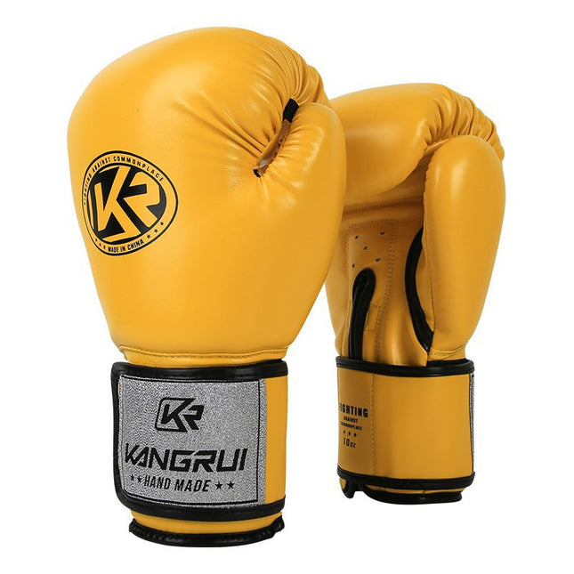 Yellow and Silver Durable 10oz PU Leather Boxing Gloves