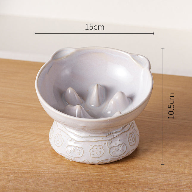White Vintage Slow Feeder Ceramic Pet Bowl