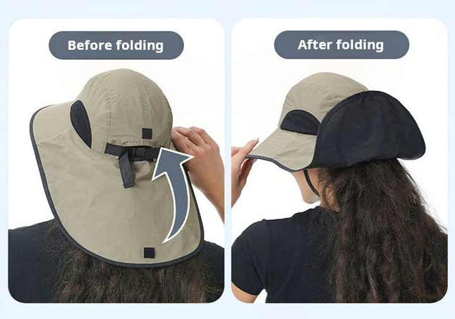 Black Wide Brim Sun Hat with Cape – product detail