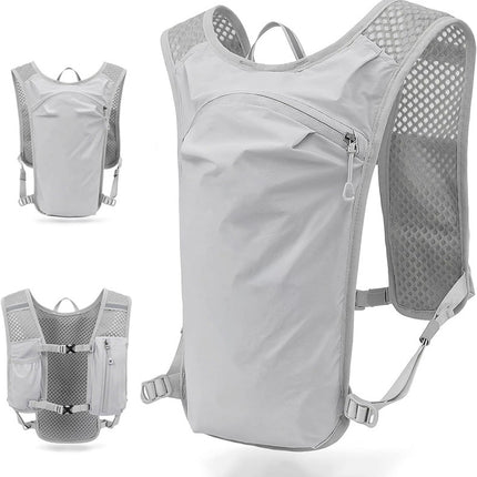 Grey Cycling Running Hiking Backpack - Breathable Hydration Pack with Vest Design for Biking, Marathon & Outdoor Sports