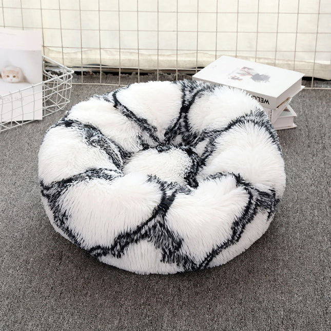 Black-white 50cm Cozy Round Pet Bed