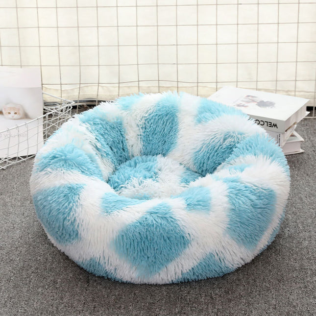 Blue-white 50cm Cozy Round Pet Bed