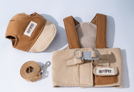 S Brown Pet Sun Hat with Adjustable Strap + Leash & Harness 3-Piece