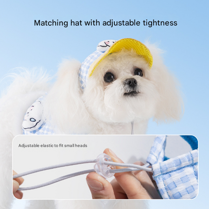 S Brown Pet Sun Hat with Adjustable Strap + Leash & Harness 3-Piece Set - Breathable Summer Cap for Dogs & Cats with Ear Holes