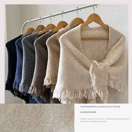 Navy Blue Elegant Knit Scarf Shawl with Tassels - Versatile Warm Wrap (65cm x 175cm)