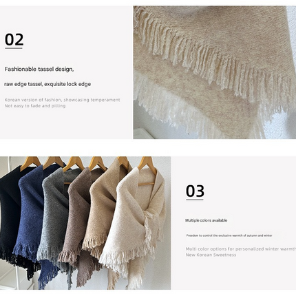 Navy Blue Elegant Knit Scarf Shawl with Tassels - Versatile Warm Wrap (65cm x 175cm)