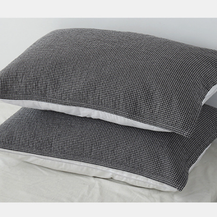 Dark Blue Breathable 4-Layer Cotton Gauze Pillow Towel Pair - Japanese Style Grid (52x75cm)