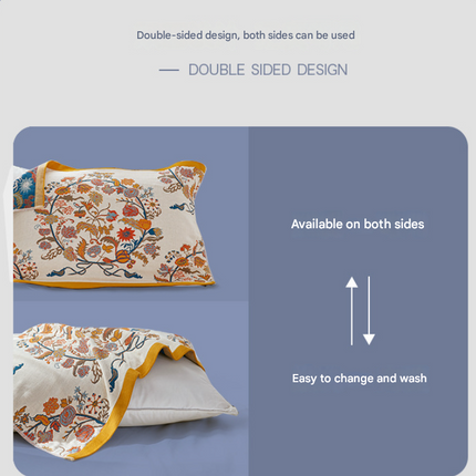 Single Blue Floral Pillow Towel Premium Cotton Gauze Pillow Towel Pair - Simple Nordic Style (52x75cm)