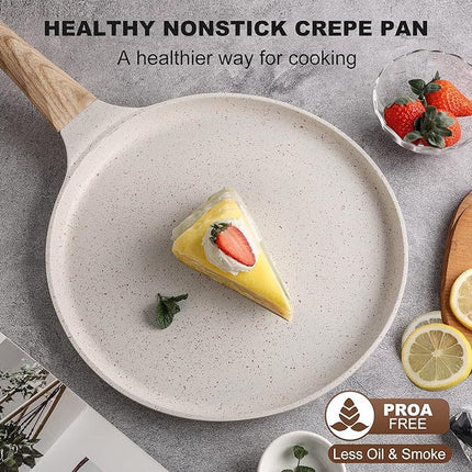 White 24cm Non-Stick Crepe Pan - Versatile Flat Skillet for Pancakes, Omelettes & Tortillas