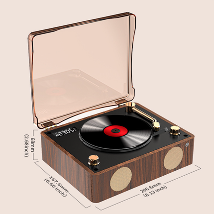 Retro Turntable Style Bluetooth Speaker & CD Player with Display - USB Rechargeable